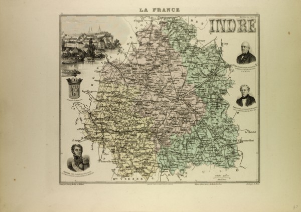 MAP OF INDRE, 1896, FRANCE