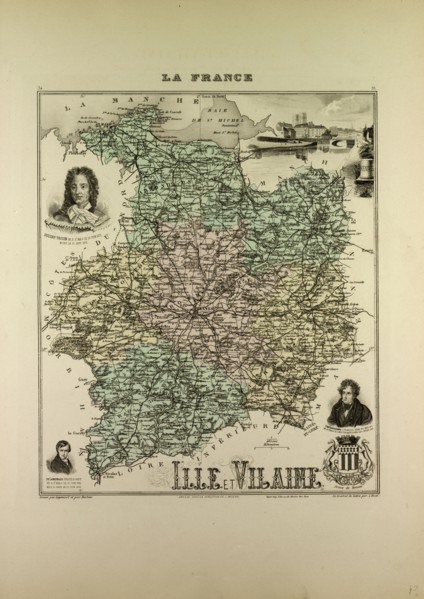 MAP OF ILLE AND VILAINE, 1896, FRANCE