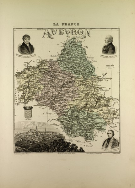 MAP OF AVEYRON, 1896, FRANCE