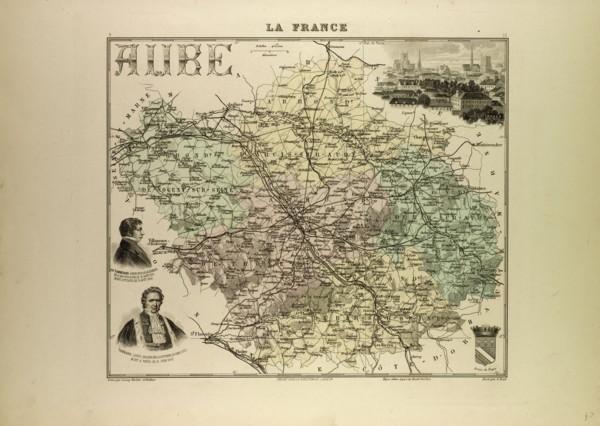MAP OF AUBE, 1896, FRANCE