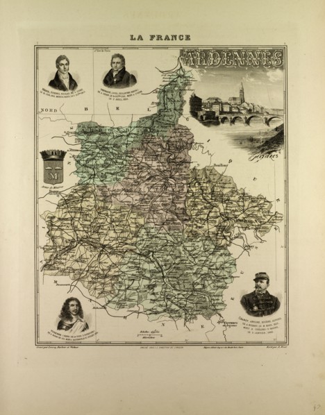 MAP OF ARDENNES, 1896, FRANCE