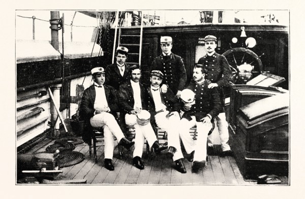 GROUP OF CHILIAN OFFICERS ON BOARD A MAN OF WAR