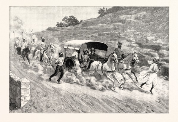 THE TOUR OF THE CZAREVITCH IN INDIA: HIS IMPERIAL HIGHNESS TRAVELLING IN A TONGA AT HYDERABAD