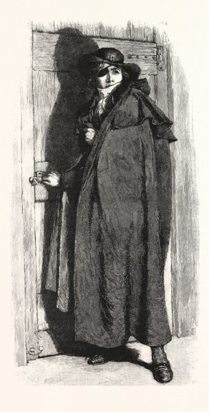 At the door stood a man wrapped in a cloak
