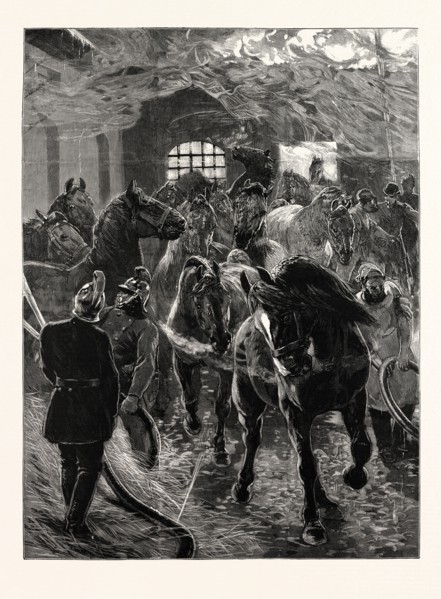 SAVING THE HORSES, A SCENE AT THE FIRE AT SOUTHWARK, LONDON, UK