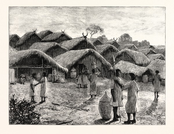CLUSTER OF HUTS AT THE NATIVE VILLAGE OF KOHIMA, INDIA