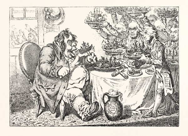 JOHN BULL, TAKING A LUNCHEON, OR BRITISH COOKS CRAMMING OLD GRUMBLE GIZZARD WITH BONNE-CHÃƒË†RE