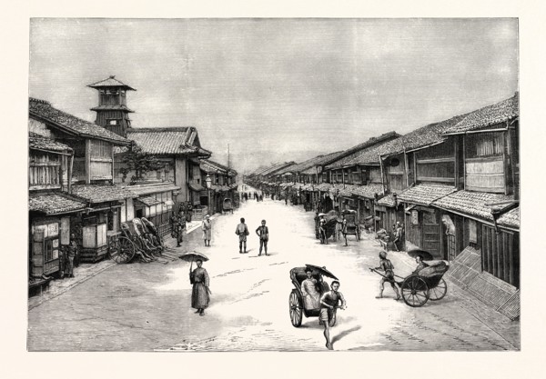 THE ATTACK UPON THE CZAREVITCH OF RUSSIA BY A JAPANESE POLICEMAN: THE MAIN STREET OF KYOTO WHERE