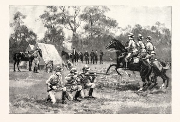 THE ROYAL MILITARY TOURNAMENT: THE VICTORIAN RIFLES PRACTISING AT WINDSOR, UK