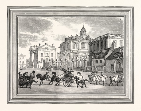 VIEW OF THE SHELDONIAN THEATRE, PRINTING HOUSE, ETC., AT OXFORD, BROAD STREET, UK