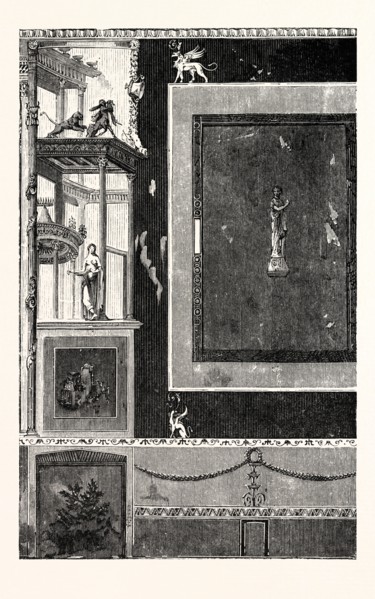 FRESCO FROM THE HOUSE OF SIRICUS, AT POMPEII: Figures of Greek and Roman deities, about two-thirds