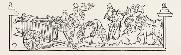 FEBRUARY. Here they are cutting down trees for firewood. The English called February "Sprout-kele."