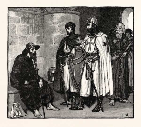 PILGRIM (A), PALMER (D), HOSPITALLER (B), TEMPLAR KNIGHT (C), AND CONVENTUAL TEMPLAR (E). (a,