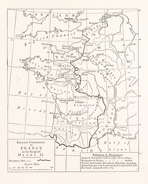 MAP OF THE ENGLISH POSSESSIONS IN FRANCE (1189).