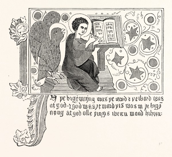 FACSIMILE OF PART OF THE FIRST CHAPTER OF ST. JOHN'S GOSPEL IN WYCLIFFE'S BIBLE