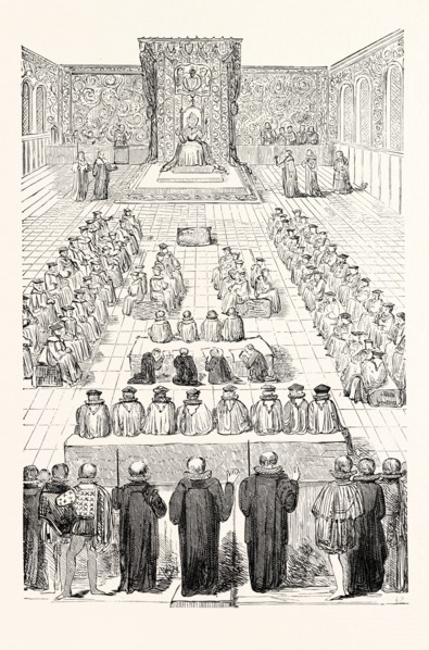 QUEEN ELIZABETH'S PARLIAMENT. (From an Engraving of the Period.)