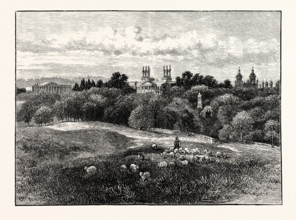 EDINBURGH: WATSON'S, ORPHANS', AND STEWART'S HOSPITALS, FROM DRUMSHEUGH GROUNDS, 1859