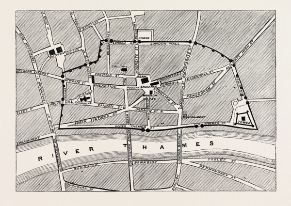 PART OF MODERN LONDON, SHOWING THE ANCIENT WALL