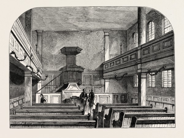 INTERIOR OF THE MORAVIAN CHAPEL IN FETTER LANE, LONDON