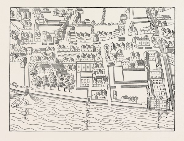 FLEET STREET, THE TEMPLE, LONDON, From a Plan published by Ralph Aggas, 1563