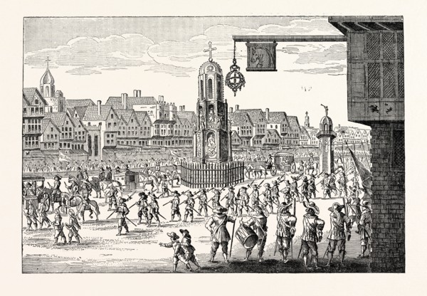 ANCIENT VIEW OF CHEAPSIDE, LONDON, Showing the procession of Mary de Medicis