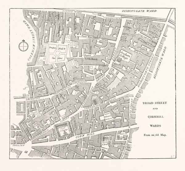 BROAD STREET AND CORNHILL WARDS, From a Map of 1750, LONDON