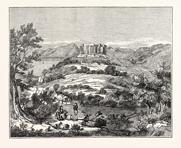 View in AEgina, with the Temple of Jupiter Panhellenus