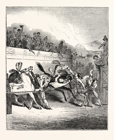 A ROMAN HORSE-RACE: Horses preparing to Start
