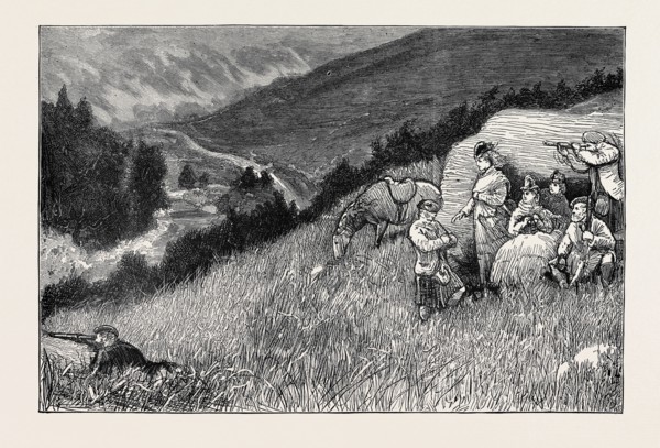 THE PRINCE OF WALES AT BLAIR ATHOLE, THE ROYAL PARTY WATCHING FOR THE DEER