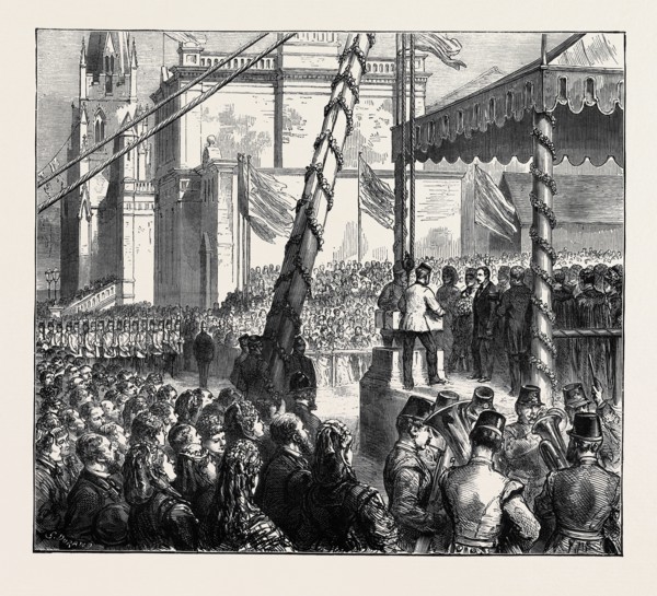 THE DUKE AND DUCHESS OF TECK AT SOUTHPORT: PRINCESS MARY LAYING THE FOUNDATION STONE OF CAMBRIDGE