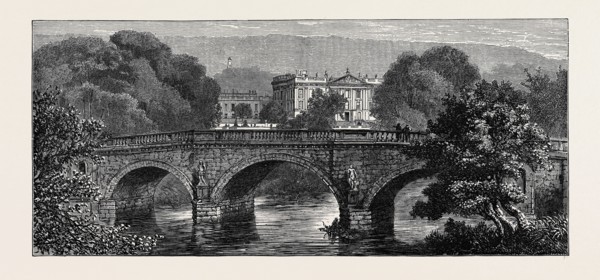 THE PRINCE AND PRINCESS OF WALES AT CHATSWORTH: THE BRIDGE IN CHATSWORTH PARK