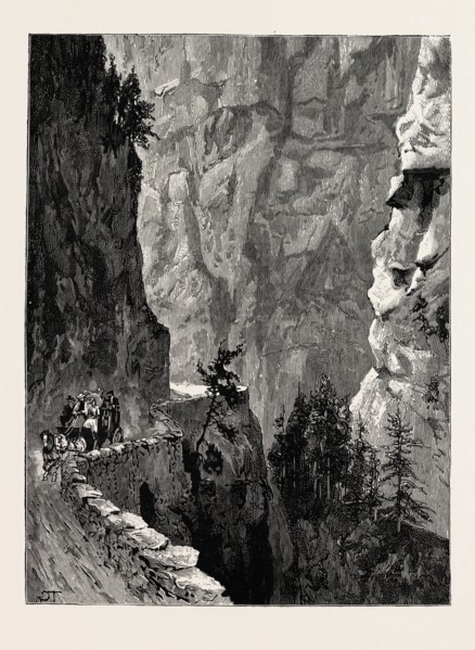 THE RECENT ACCIDENT IN THE ALBULA PASS, SWITZERLAND, The road known as the Bergun Stein, between