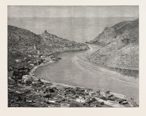 VIEW OF THE TOWN AND HARBOUR OF BALAKLAVA: The Battles round Balaclava were caused by the attempt