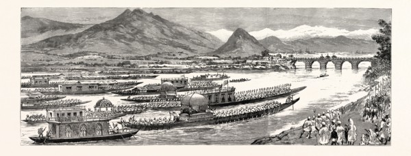 THE VICEROY'S TOUR IN KASHMIR, THE PROCESSION OF BOATS WITH HIS EXCELLENCY NEARING THE SUMBUL