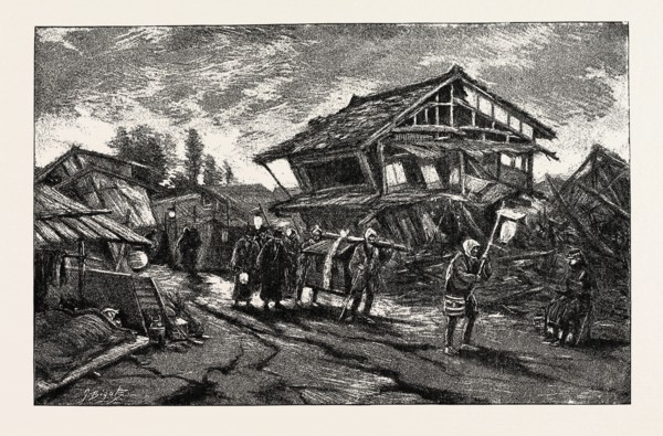 THE GREAT EARTHQUAKE IN JAPAN, VIEWS AT THE SCENES OF THE DISASTER: STREET OF KANDA-MACHI AT GIFU,