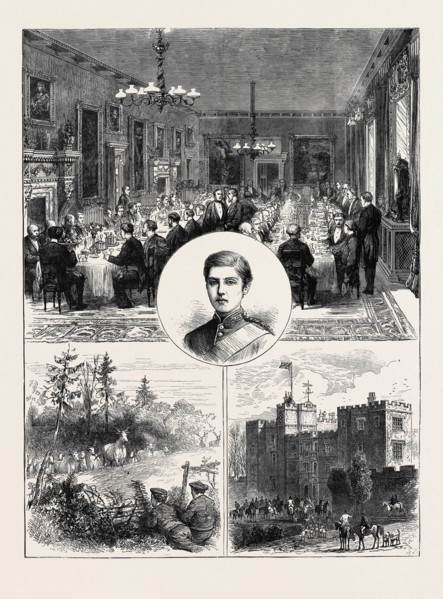 LORD OSSULSTON'S COMING OF AGE: THE BANQUET; LORD OSSULSTON; WILD CATTLE, CHILLINGHAM PARK;