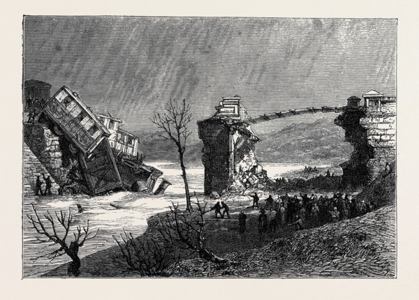 THE BROKEN BRIDGE OVER THE BRAGUE: SCENE OF THE RECENT RAILWAY ACCIDENT