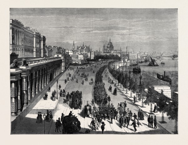 THE THAMES EMBANKMENT, LOOKING TOWARDS ST. PAUL'S, LONDON
