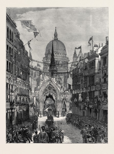 SKETCH FROM FLEET STREET: LOOKING UP LUDGATE HILL, LONDON