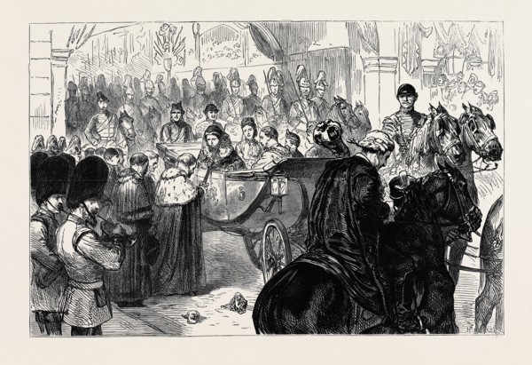 THE LORD MAYOR PRESENTING THE CITY SWORD TO THE QUEEN AT TEMPLE BAR, LONDON