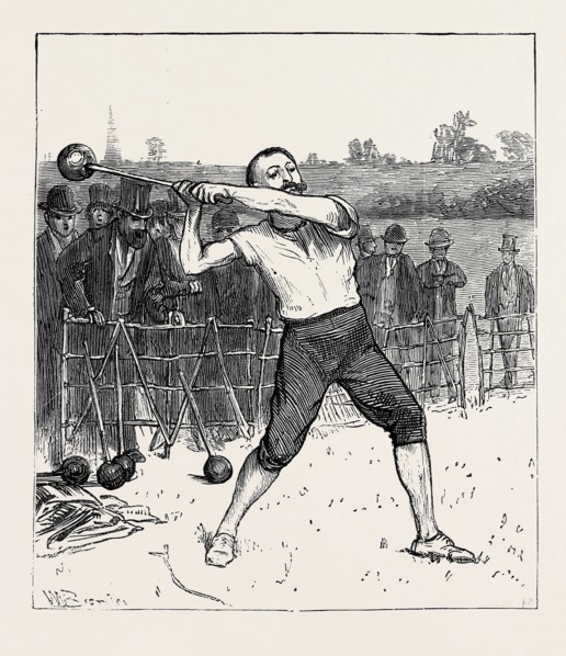THE OXFORD AND CAMBRIDGE ATHLETIC SPORTS: THROWING THE HAMMER