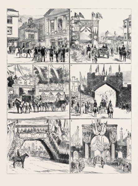 FROM WINDSOR TO CLAREMONT: 1. The Bride and Bridegroom Leaving Windsor; 2. Triumphal Arch, Old