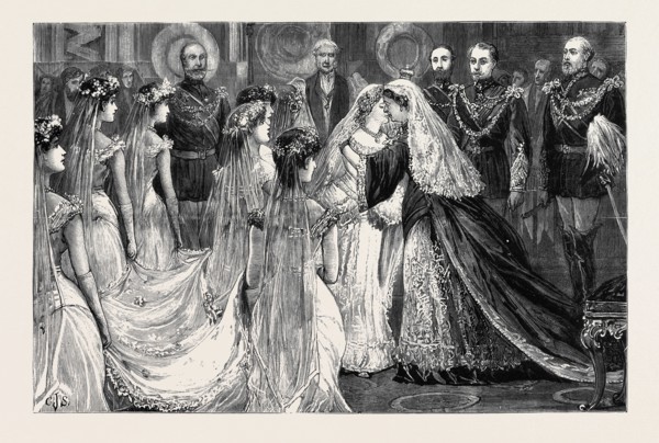 AFTER THE CEREMONY, HER MAJESTY CONGRATULATING THE BRIDE
