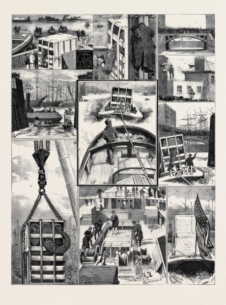THE REMOVAL OF JUMBO, THE BARGE VOYAGE TO MILLWALL: 9. In the Barge: View off the Dock; 10. The