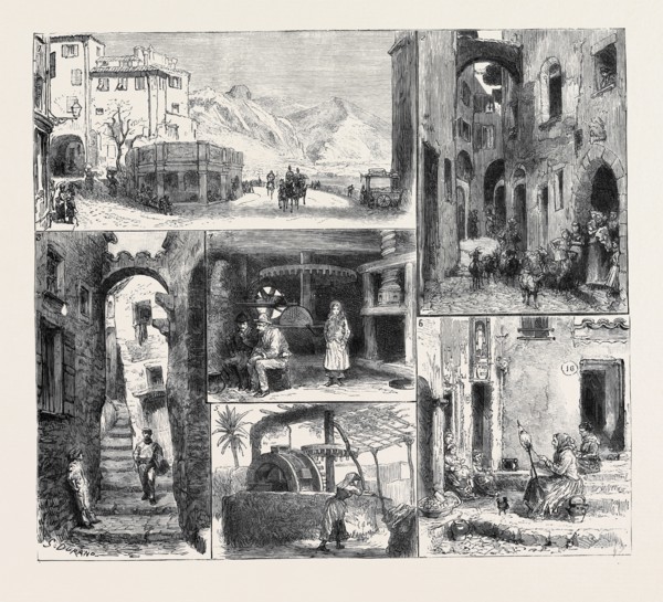 HER MAJESTY'S VISIT TO MENTONE: 1. The Fountain between the East and West Bays; 2. Rue Mattoni, Old