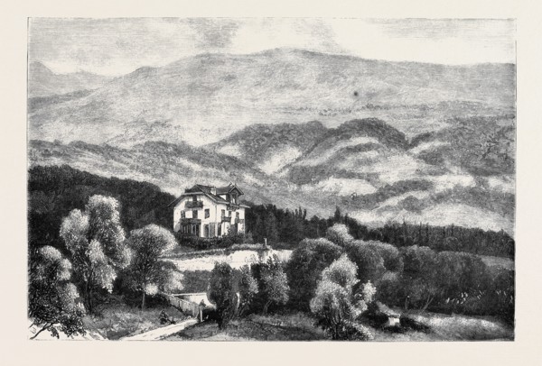 HER MAJESTY'S VISIT TO MENTONE: THE CHÃƒâ€öLET DES ROSIERS, WITH THE MOUNTAINS BEHIND IT