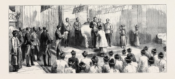 THE VICEROY OF INDIA'S VISIT TO BRITISH BURMA: LORD RIPON DECORATING BURMESE OFFICIALS AT RANGOON