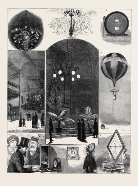 THE CRYSTAL PALACE ELECTRICAL EXHIBITION: 1. The Chandelier in the Concert Room; 2. Chandelier