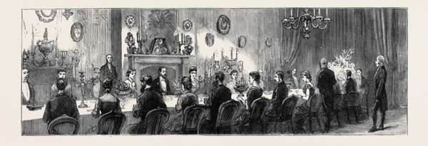 THE VISIT OF THE PRINCE OF WALES TO BRADGATE PARK, LEICESTERSHIRE: THE DINING ROOM AT BRADGATE ON