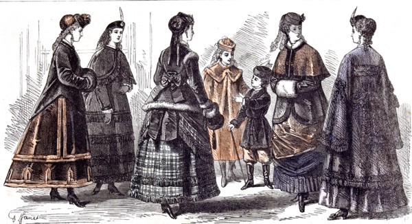 Paris Fasions For February; 1869; Janet; Child;, gathering; skirts; fashion; muff; walking stick;